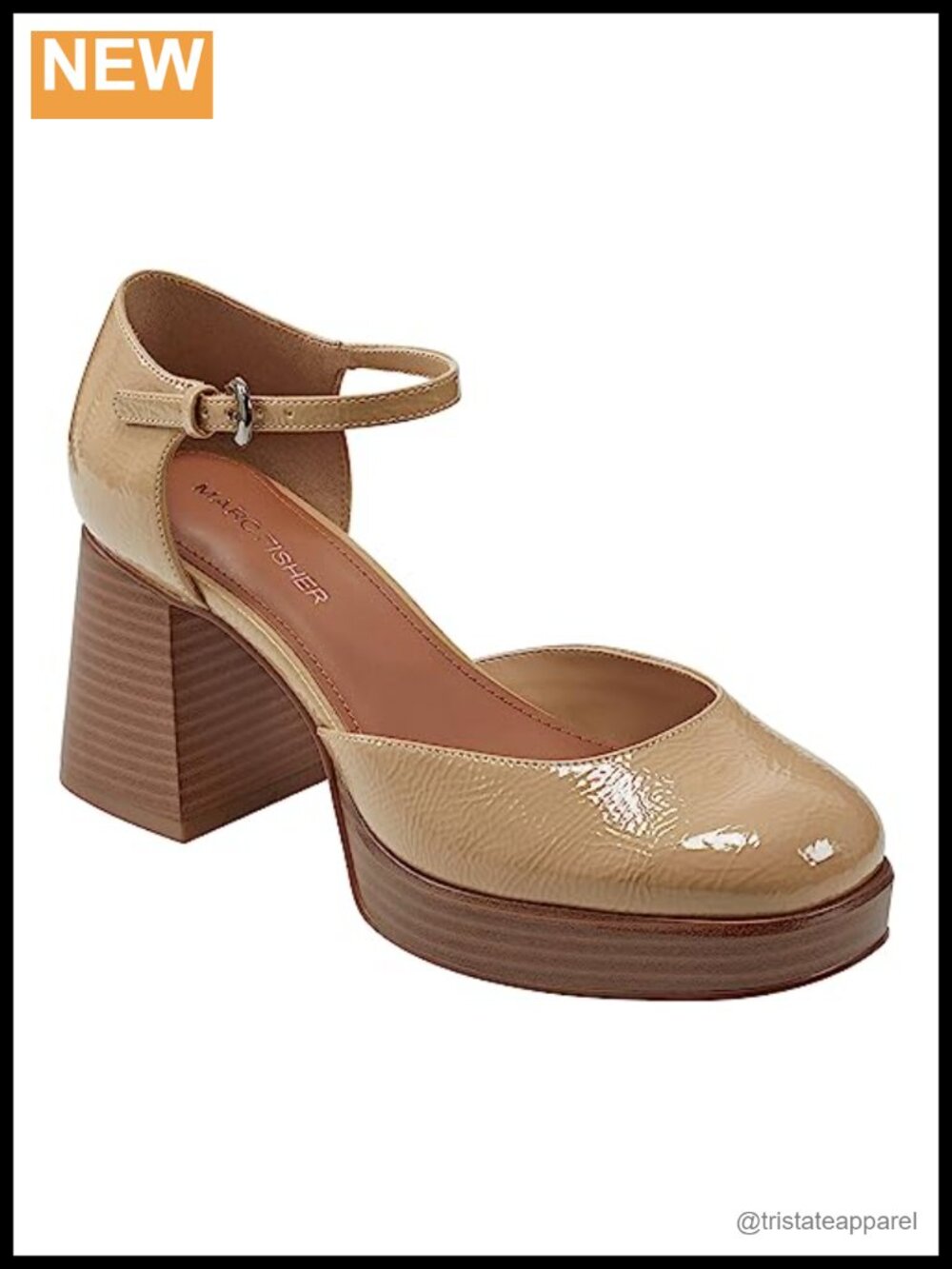 Marc Fisher Daffy Pump Block Heel Adjustable Ankle Strap Closed Toe